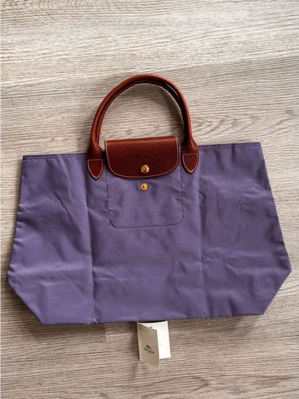Women's Purple Tote Bag with Brown Leather Handles